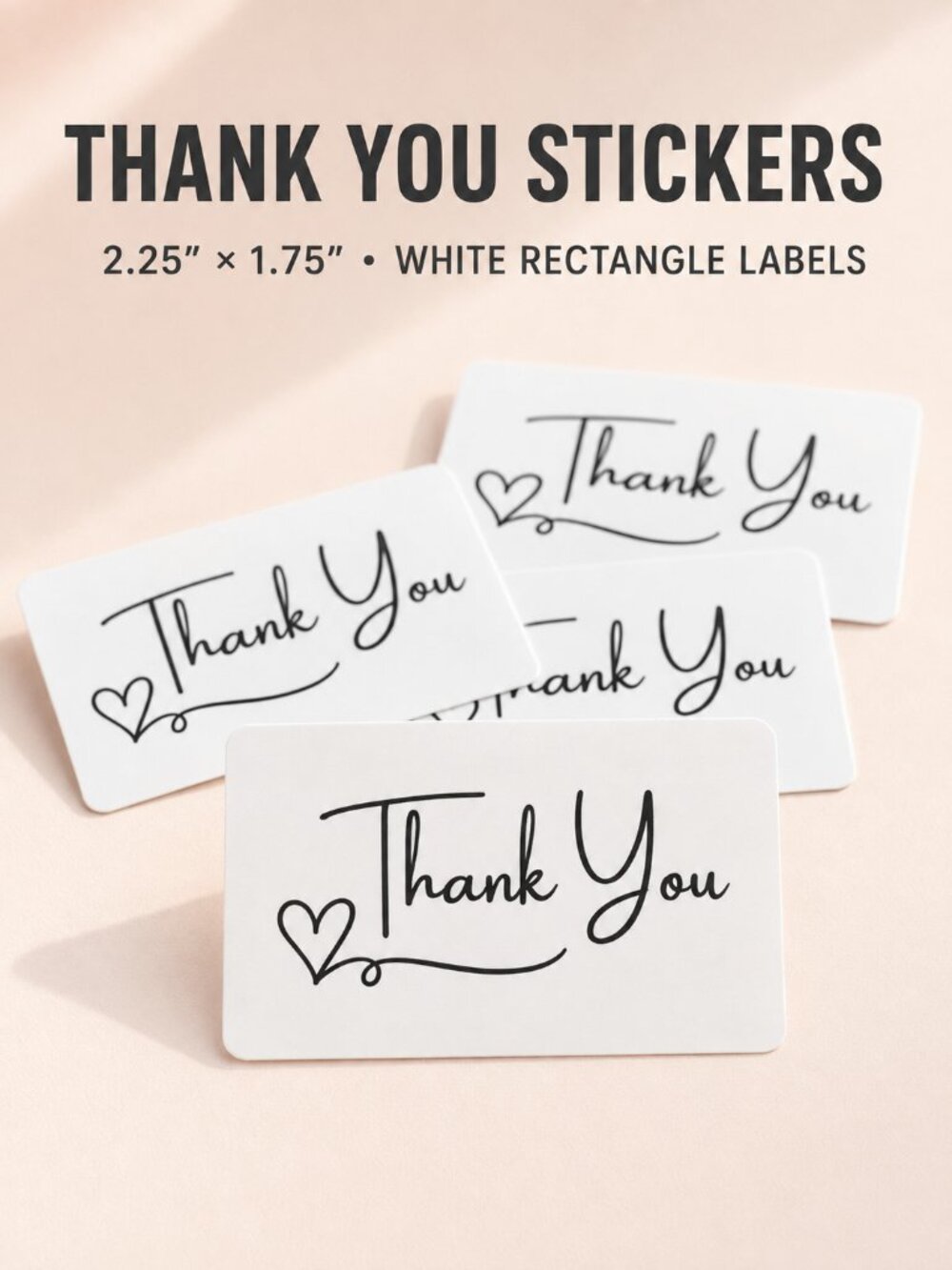 100 White Thank You Stickers Rectangle Small Business Packaging Labels 2.25x1.75